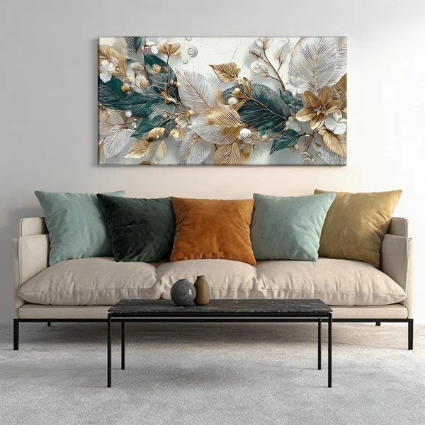 Floral-leaf wall art, gold green